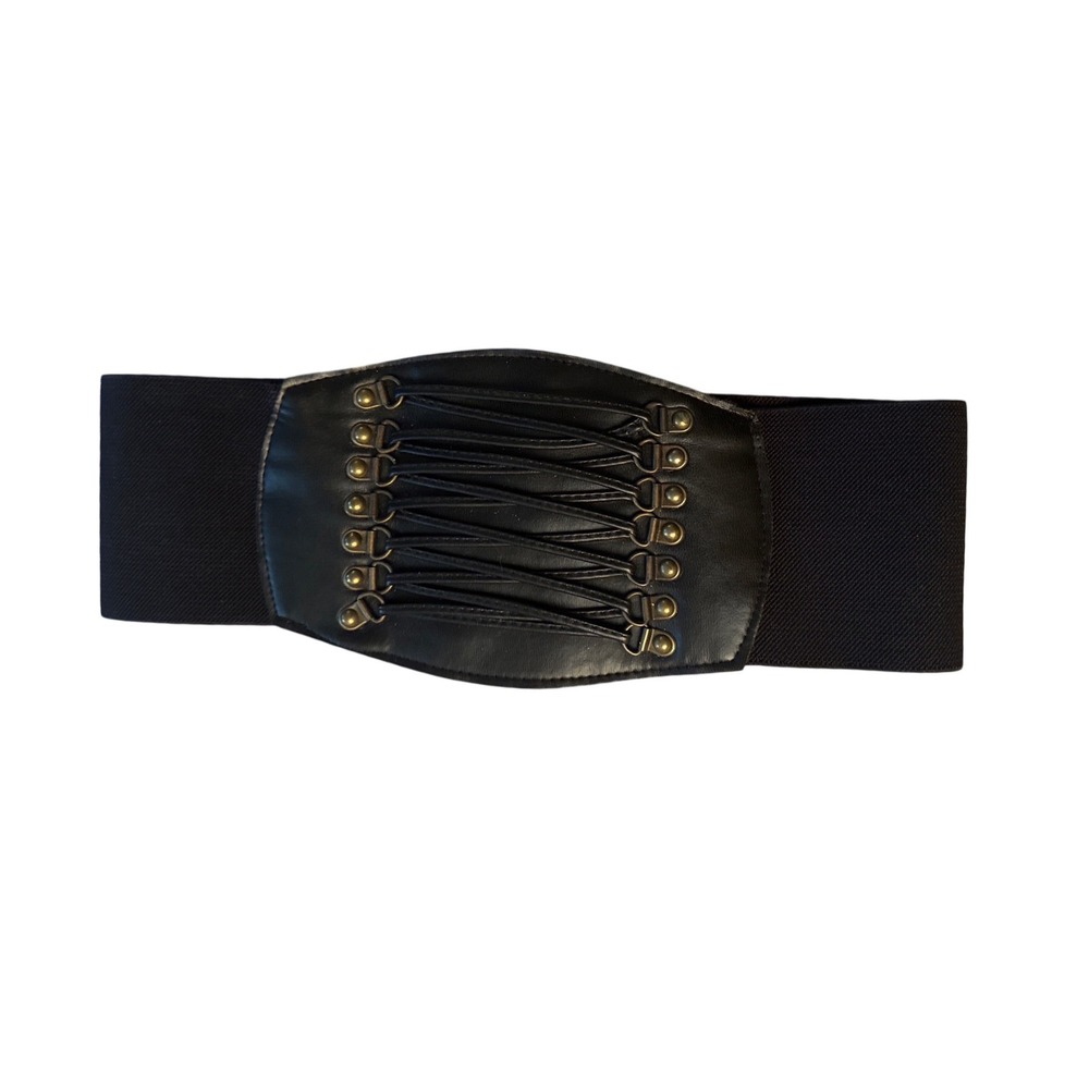 Corset Cinch Belt Faux Leather Elastic Wide Waist Band Steampunk Women's Sz S
